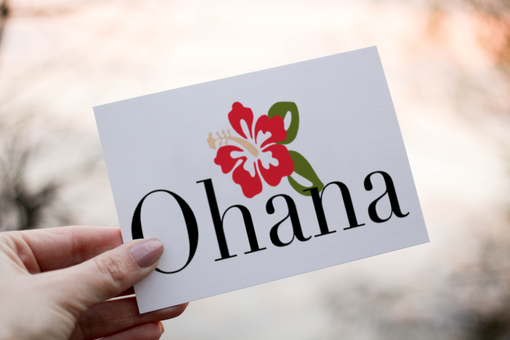 Hawaiian Ohana Birthday Card, Hawaii Text Birthday Card - Click Image to Close